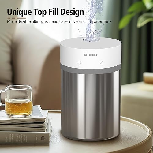 Miniatura 6 de Humidificador de acero inoxidable, humidificador ultrasónico de niebla fría de 4 litros con solo 3 piezas, fácil de limpiar, humidificador de