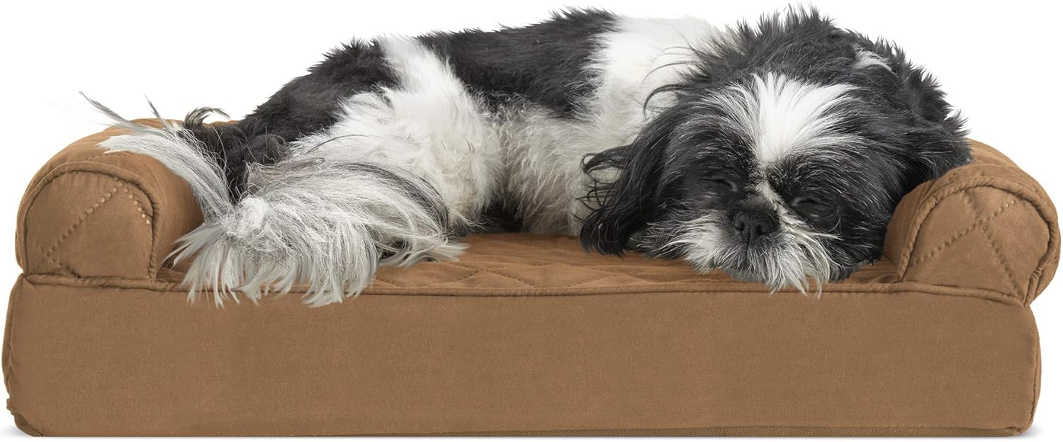 Furhaven Pet Dog Bed - Quilted Pillow Cushion Traditional Sofa-Style Living Room Couch Pet Bed with Removable Cover for Dogs and Cats, Silver Gray, Medium : Pet Supplies