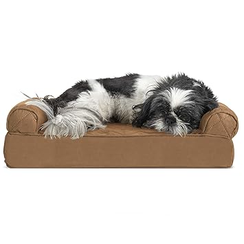 Furhaven Pet Quilted Cooling Gel Top Sofa Pet Bed, Small, Warm Brown