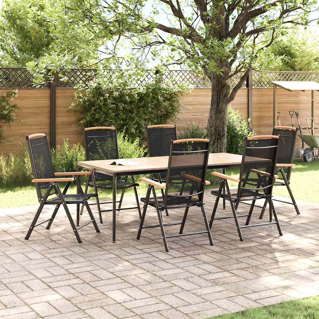 Sillas de jardín plegables 6 unidades con respaldo ajustable en 7 posiciones y asiento textil transpirable, color negro, ligero y ahorra espacio para terraza, balcón, etc