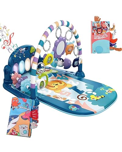Miniatura 7 de Dearlomum Tapete de juego y gimnasio para bebé, divertido tapete de actividad con piano boca abajo con 5 juguetes sensoriales, música y luces,