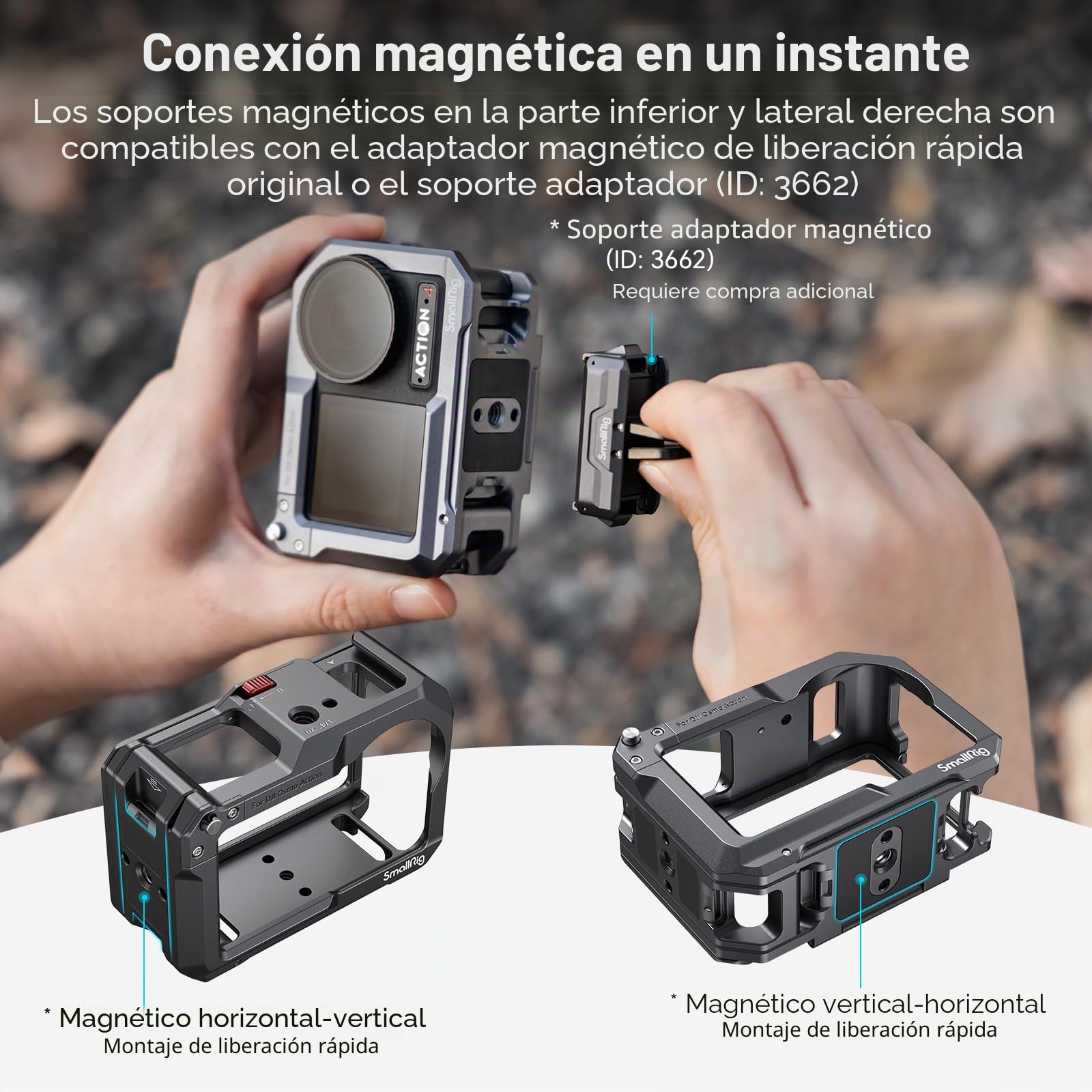 SMALLRIG cámara Jaula para DJI Action 3/4/5 Pro, Marco Protector para DJI Osmo Action 3/4/5 Pro, con Zapata fría y Orificios roscados de 1/4"-20, aleación de Aluminio - 4119C