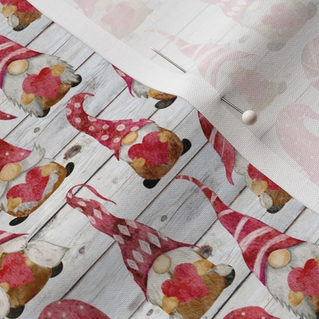 Spoonflower Fabric - Valentine Gnomes Extra Small Scale Pink Red Hearts Heart Love Gnome Printed on Petal Signature Cotton Fabric by The Yard - Sewing Quilting Apparel Crafts Decor