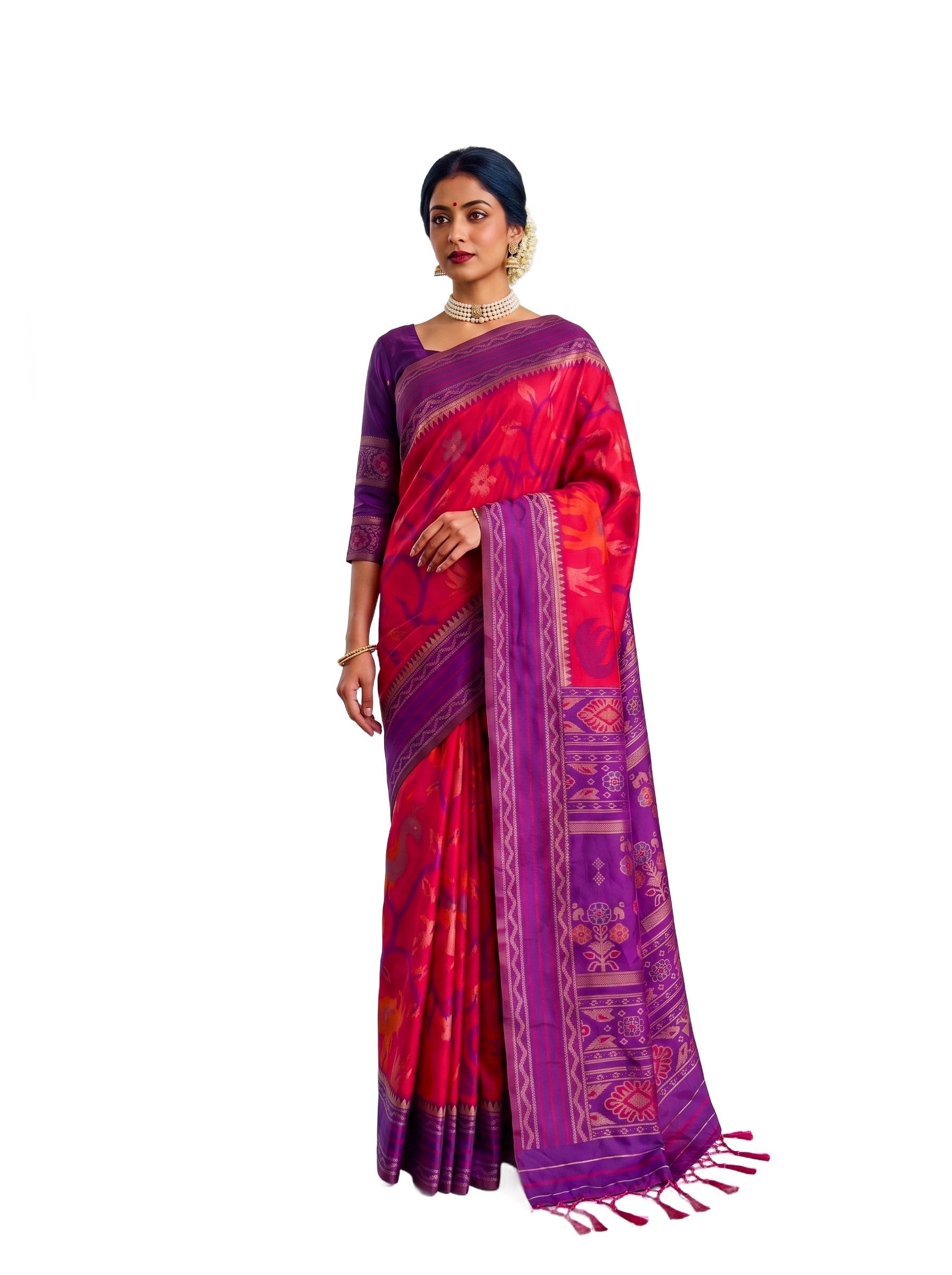 Women's Rani Art Silk Pochampally Saree (Unstitched Blouse) | Zari Woven | 6.2 Mtrs-image-24