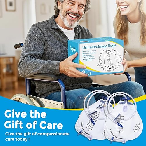 Miniatura 8 de Bolsas de drenaje urinario 2000ML con 6 piezas, bolsas de catéter con válvula antirreflujo, bolsas de orina con tubo de drenaje, clip y gancho para