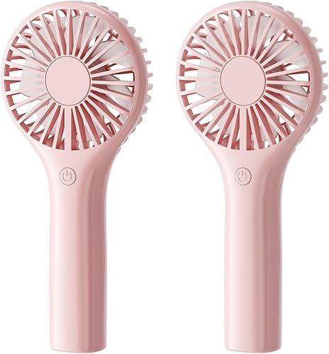 TriPole Paquete de 2 mini ventiladores portátiles de mano, color rosa, 3 velocidades, potente ventilador de mano con batería personal para viajes