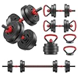 Multi-Functional Portable Changeable Dumbbell and Barbell Kettlebell Set with Adjustable Weights, 40LBS or 60LBS Sets, 2-in-1 or 4-in1, Multiple Sizes