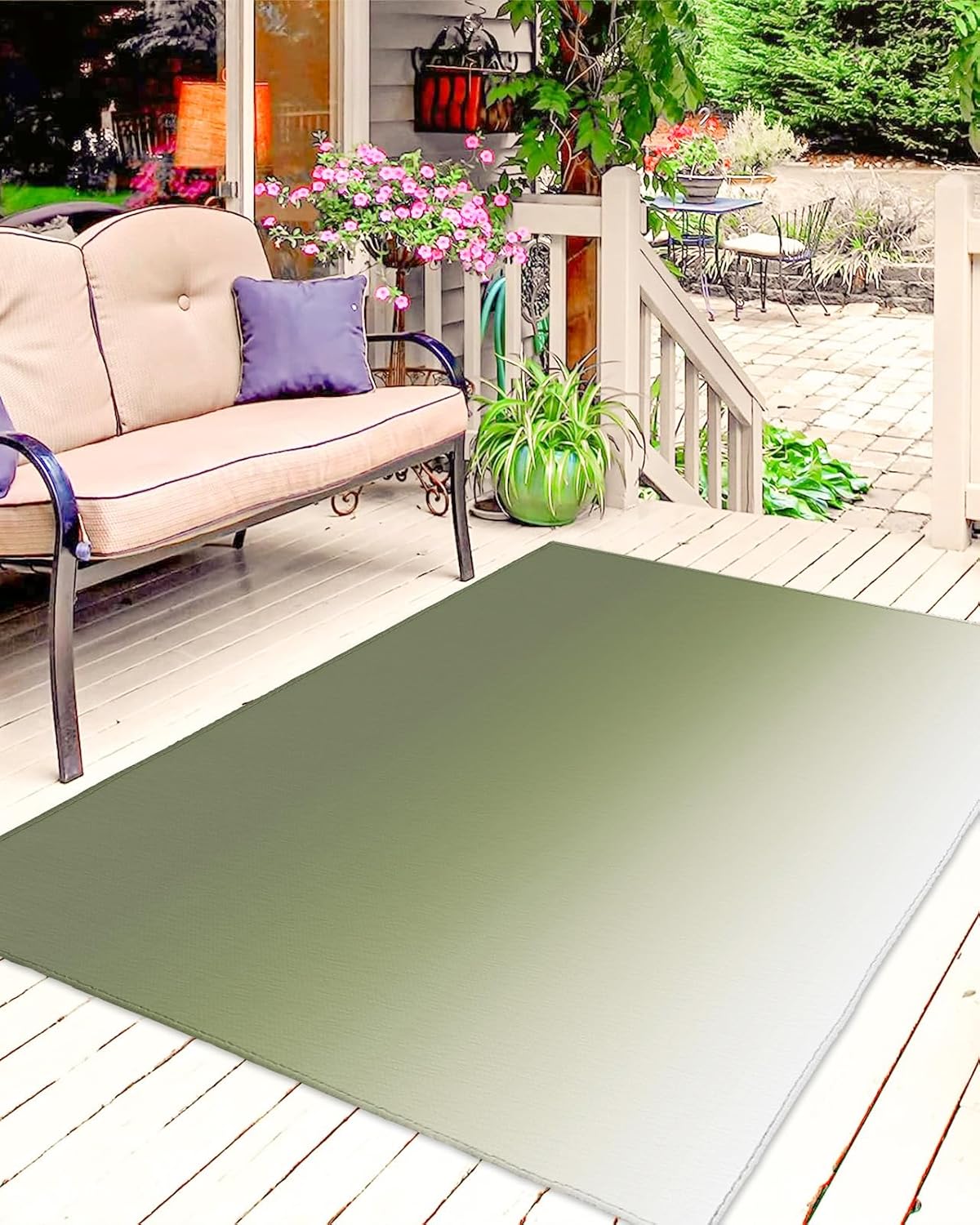 Outdoor Rug 4x6 ft Sage Green Outdoor Large Area Rug Non Slip Rubber Ombre Washable Front Door Mat RV Rug Camping Carpet Patio Outdoor Rugs for Backyard Balcony Deck Porch Indoor Outside