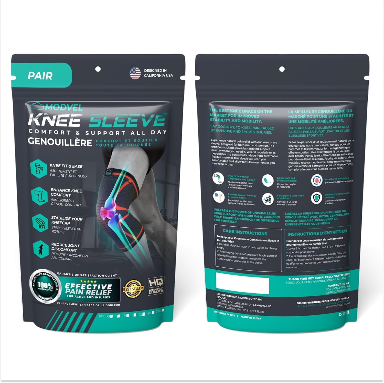 MODVEL Kniebandage Set für Damen und Herren – Stabiler Halt beim Sport, Training, Fitness, Wandern, Alltag – Bequeme, Hautfreundliche, Atmungsaktive Bandage aus Weichem Nylon-Latex-Gewebe