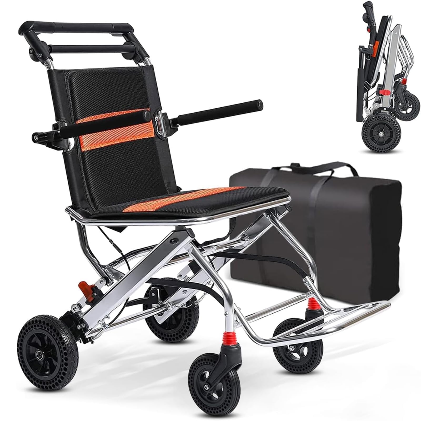 Sillas De Ruedas Portátiles De Propulsión De Aluminio, Ultraligeras Plegables Con Frenos Manuales, Soportan Hasta 100 Kg, Para Transporte, Embarque Y Viaje (adultos Y Ancianos)