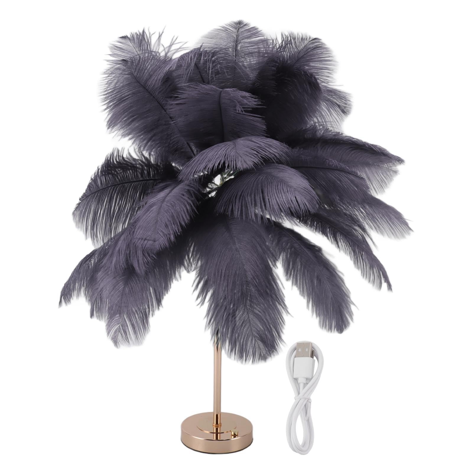 Topiky Lámparas de Mesa Inalámbricas, Luz de Escritorio con Control Táctil, Lámpara de Noche LED con Linterna Recargable, Luz Nocturna de Plumas de Avestruz, Lámpara de Dormitorio (Gris)
