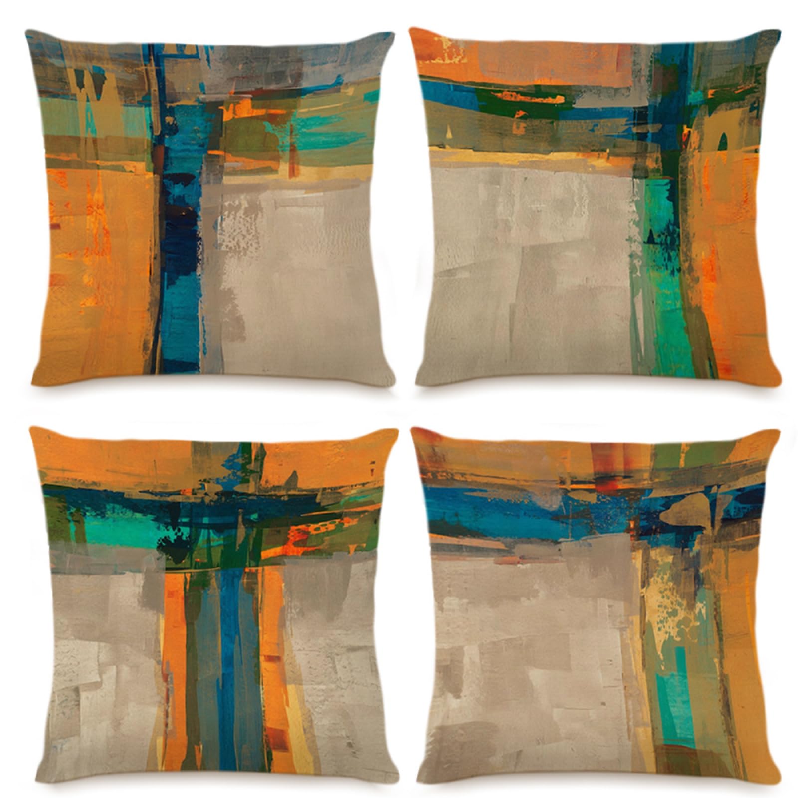 Cushion Covers Green Brown Orange Pillow Cases 4 Pack Sofa Cushions 40x40cm
