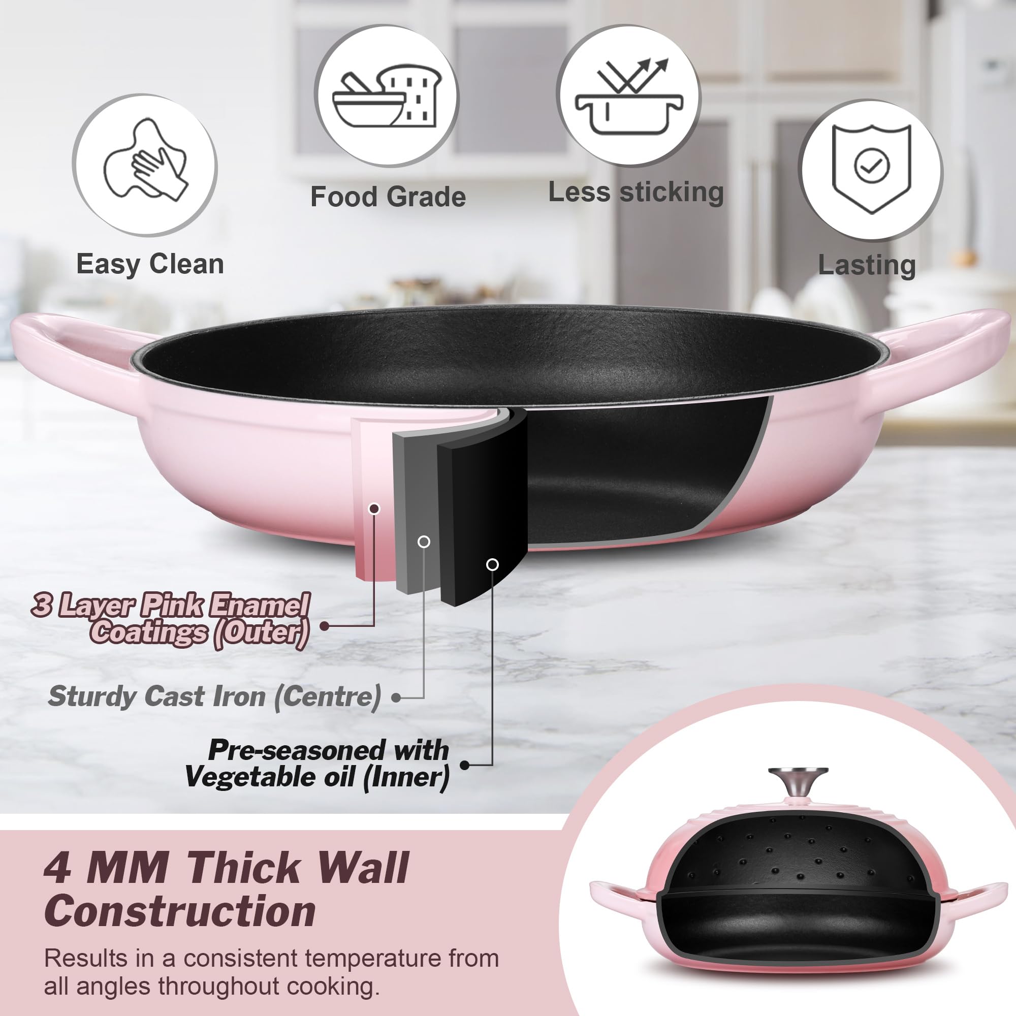 Pink Enameled Dutch Oven - Perfect for Bread! -4