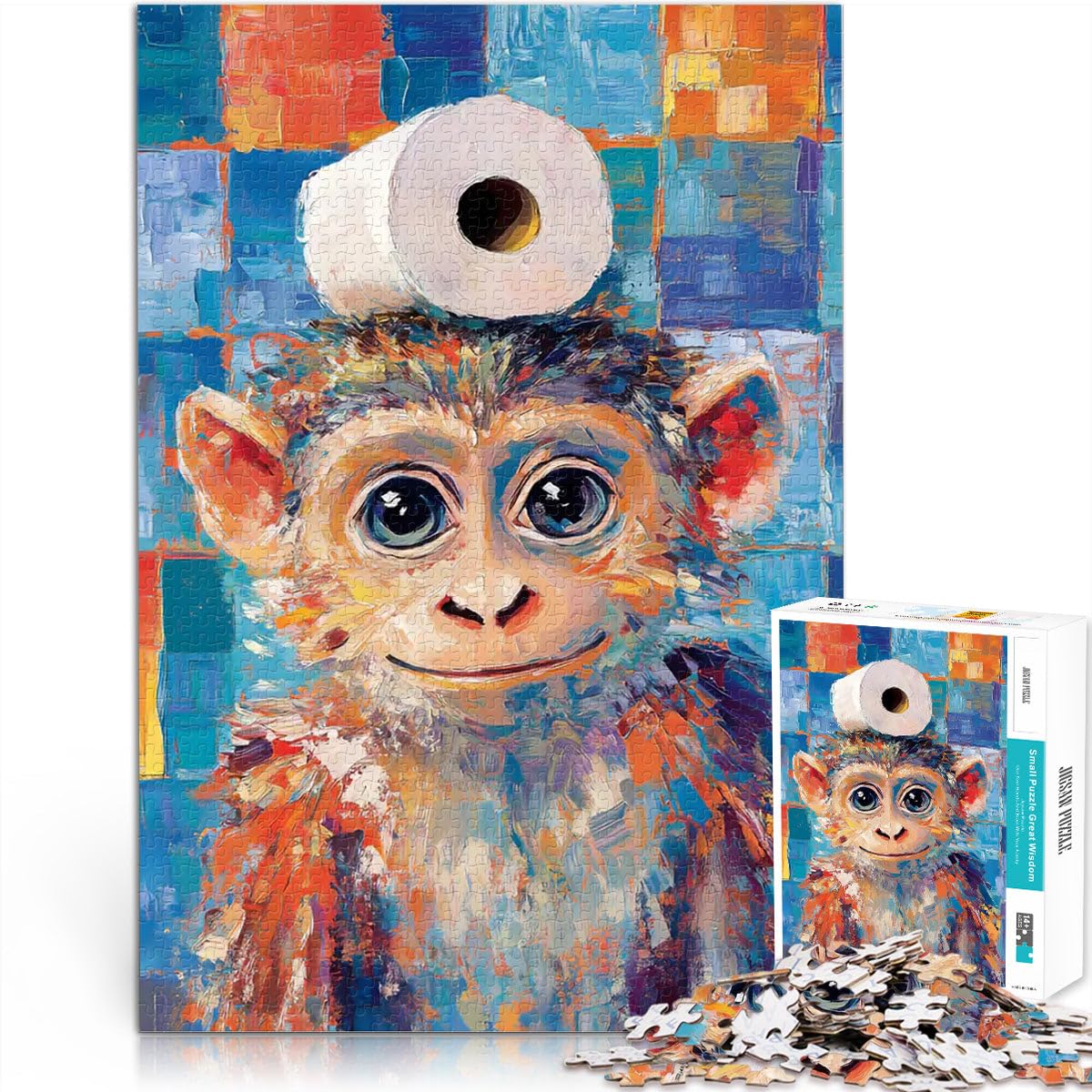 Jigsaw Puzzles 1000 Piece for Adults Monkey with Toilet Paper DIY-Spielzeug Angebot als Geschenk für die ganze Familie52x38cm