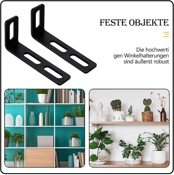 Adjustable Corner Brackets with 3 Long Slots, 6-Pack Black L-Shaped Angled Connector, 90 Degree Adjustable Angle Metal Bracket, Heavy-Duty Shelf Support, 110x50x24 mm/Thickness 3.5 mm