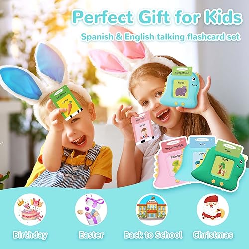 Miniatura 7 de Alotwan Tarjetas didácticas bilingües para hablar españolinglés, juguetes sensoriales de aprendizaje para niños autistas, 224 palabras visuales