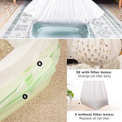 Miniatura 5 de Bolsas de arena para gatos, 56 bolsas de arena para gatos, suministros de limpieza con cordón duradero que contiene 48 bolsas de cribado con
