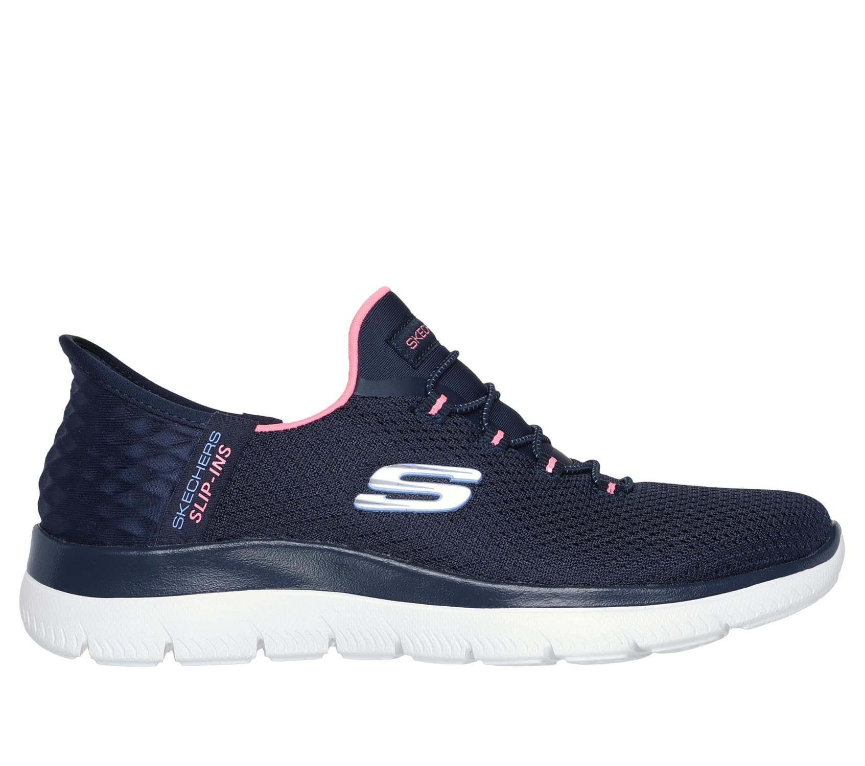 Skechers Mujer Summits Diamond Dream Zapatillas, Navy Mesh/​Pink Trim, 39 EU