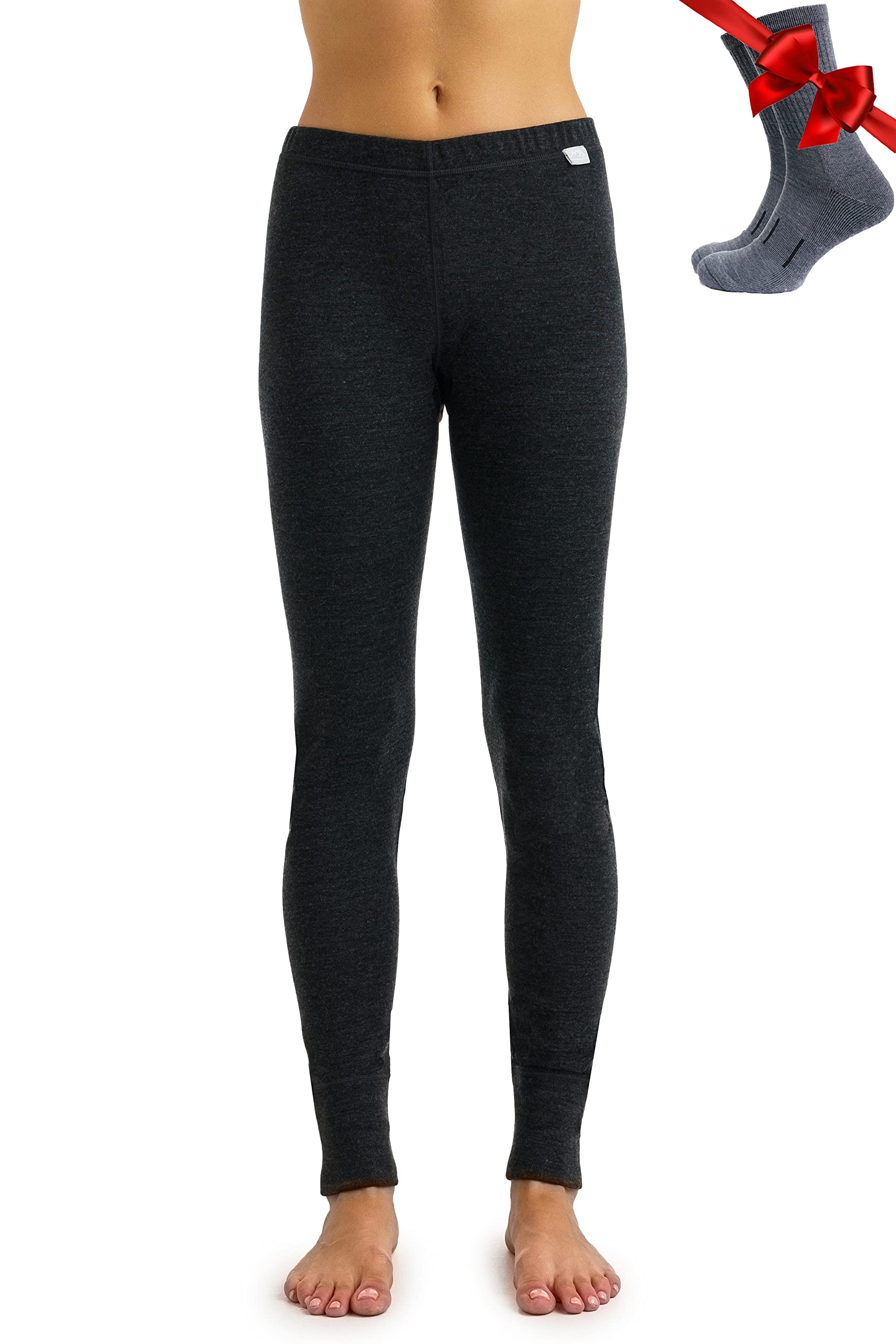 Merino.tech Women's .320 Charcoal Grey Merino Wool Base Layer Leggings 100% Merino Thermal Underwear Pants For Heavyweight + Wool Socks (Small, 320 Charcoal Grey)