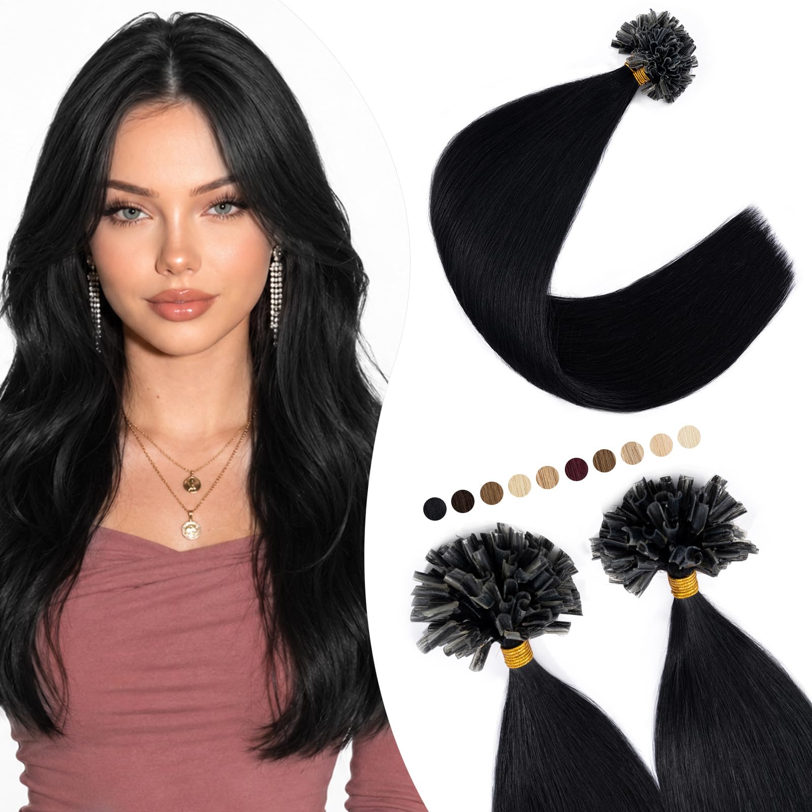 Elailite 200 Stück Extensions Echthaar Bondings 55cm 100g Haarverlängerung U-tips Keratin 0.5g/pcs #1 Schwarz