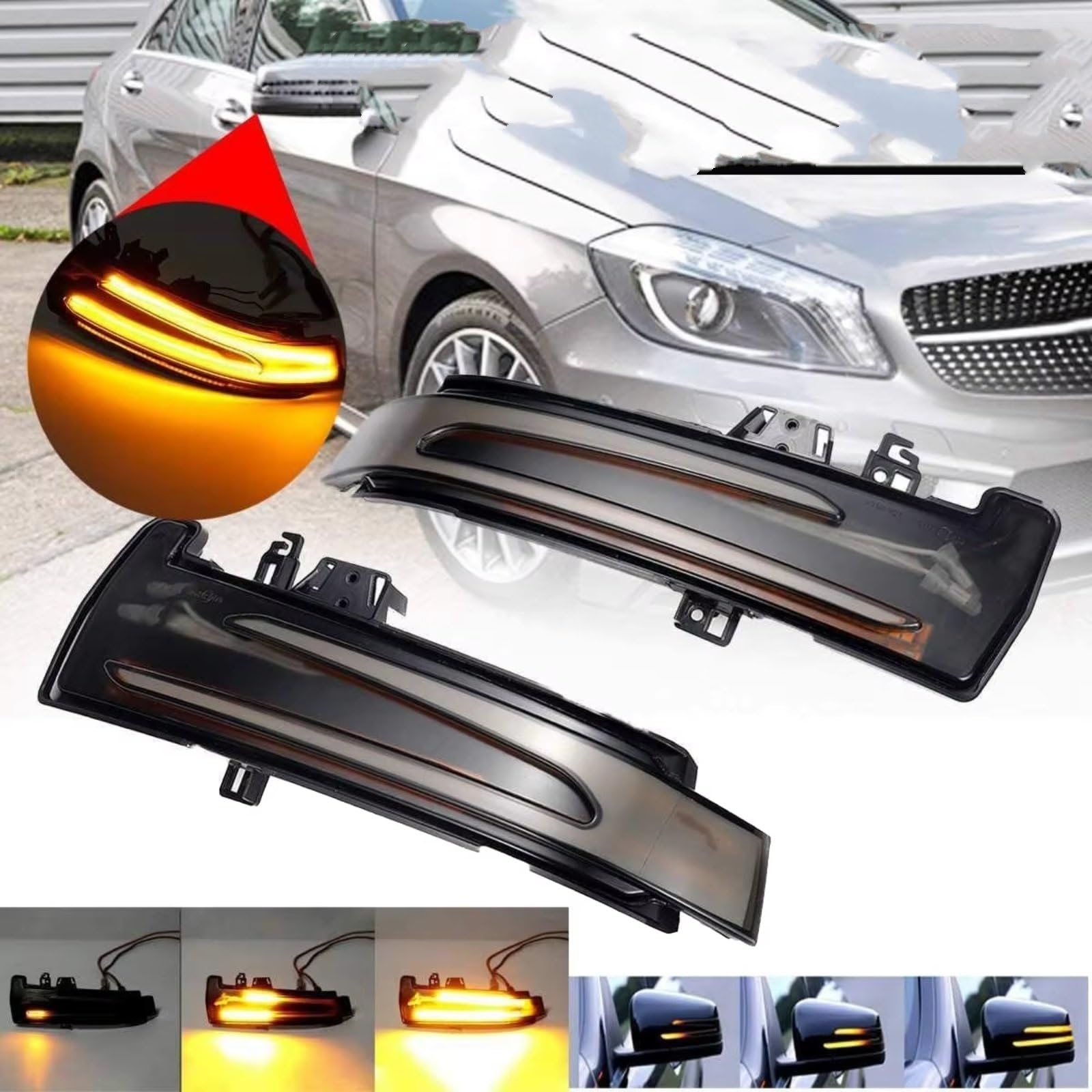 Compatible Con Benz Gla Class Para X156 Gla180 Gla200 Gla250 Gla45 2014 2015 2016 2017 1 Par De Intermitentes Laterales Secuenciales 2129067401 Luz Señal Giro Coche