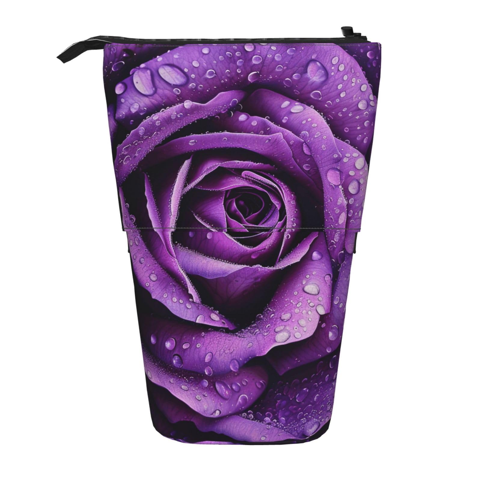 JKSEEPYN Telescopic Pencil Case Pen Bag, Purple Rose Prints Cute Pencil Organizer, Portable Pencil Bag for School Office Travel