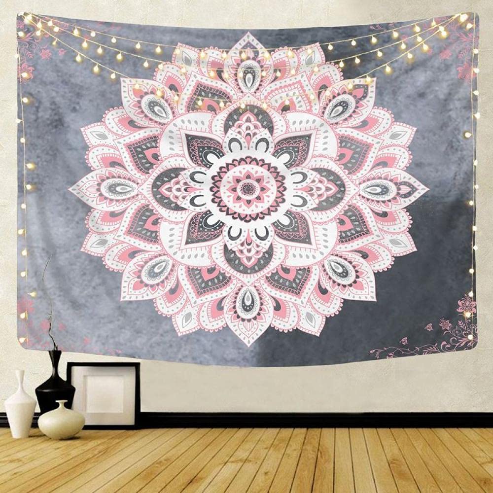 LNXSESNTapestry Grey Pink Mandala Tapestry for Bedroom Aesthetic Wall Tapestry Polyester Room Decor Wall Hanging Wall Art Tapestries Wall Decor Home Decor Accessories 150x130cm