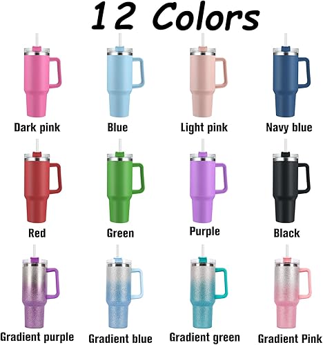 Miniatura 2 de Vaso personalizado de 40 onzas con tapa con asa y pajilla, tazas de viaje de acero inoxidable personalizadas con nombre de texto para trabajo,