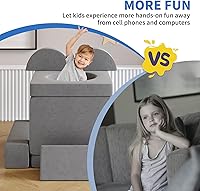 Vista 21 de 12 sofás modulares de juego para niños con 2 bolas y túnel, sofás de juego para niños pequeños para sala de juegos, sofás modulares para juego