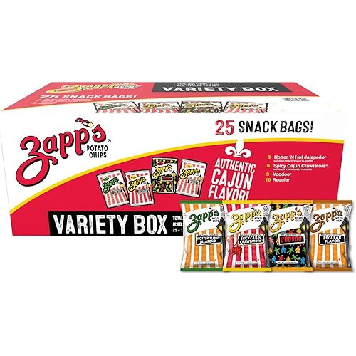 Zapp’s New Orleans Kettle-Style Potato Chips Variety Pack (1.5 oz Bags, 25 Count) – Includes Voodoo, Hotter N' Hot Jalapeno, Spciy Cajun Crawtators, Regular Perfect On-The-Go, Gluten Free Snack