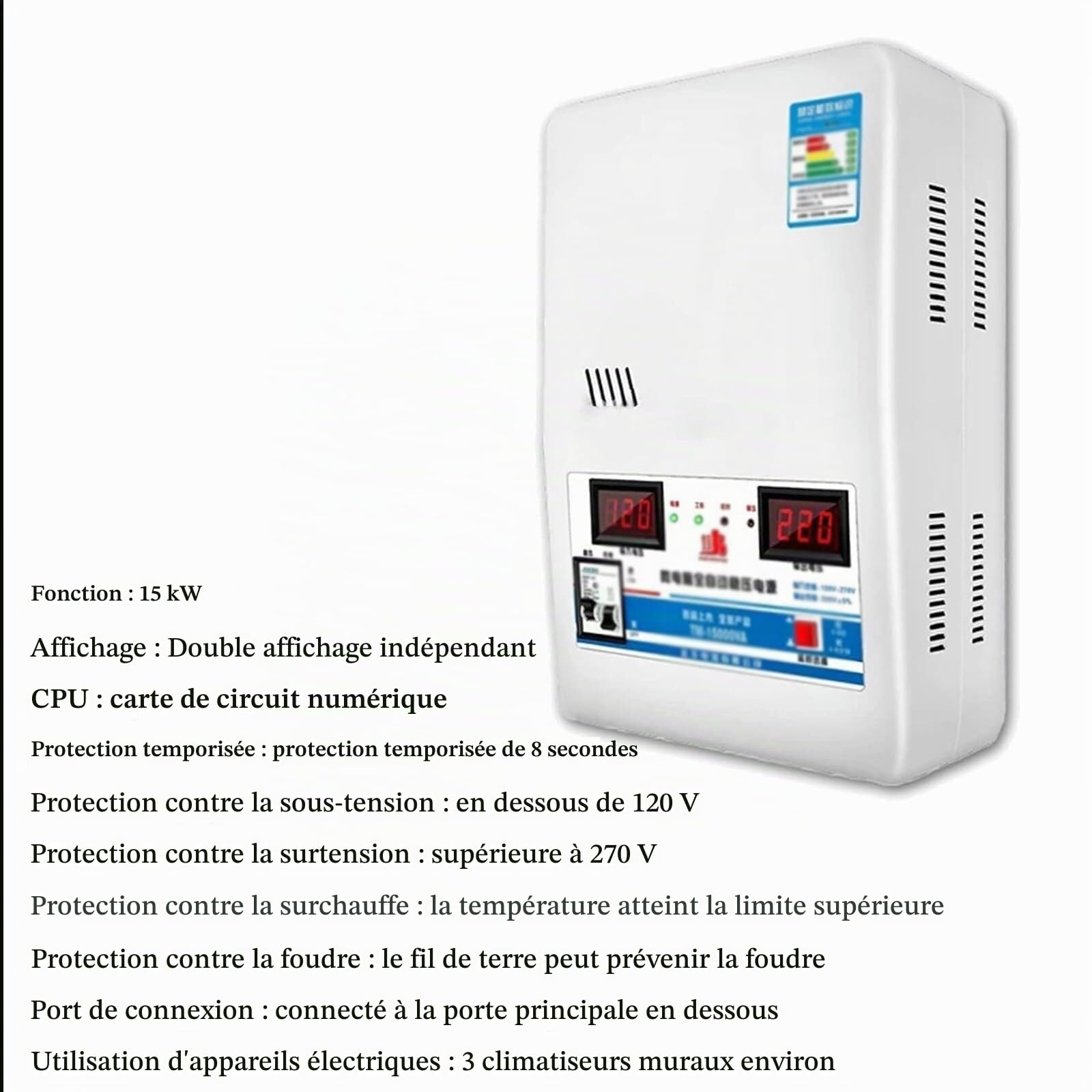 Régulateur de Tension Automatique 220V 15000VA, stabilisateur de Tension Ultra Basse for stabilisateur d'alimentation Domestique