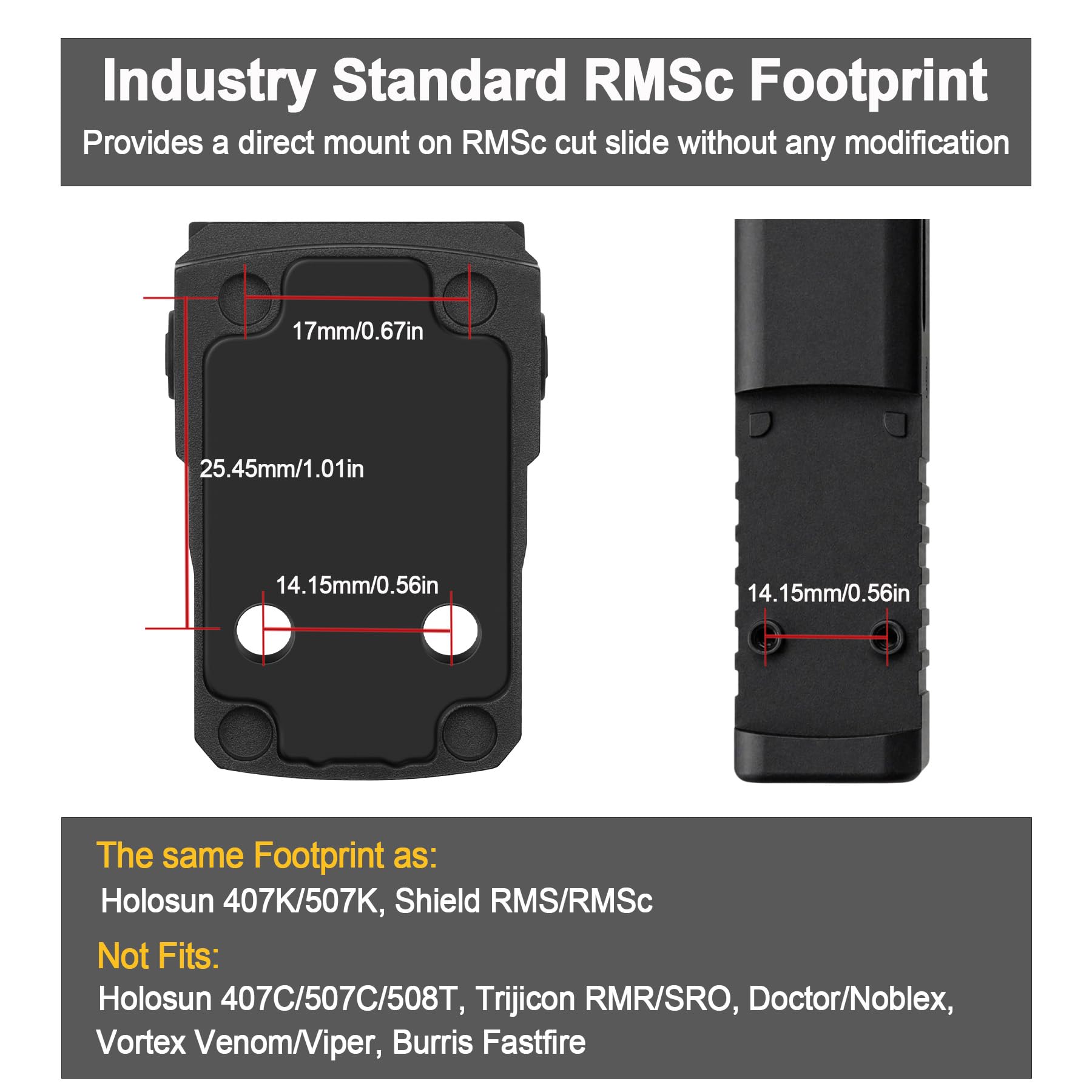 GOWUTAR GP1 RMSc/407k/507k - Spioncino a punto rosso con 3 pistole MOA per configurazioni subcompatte, vista riflesso della batteria di carica superiore, movimento sveglio, alloggiamento