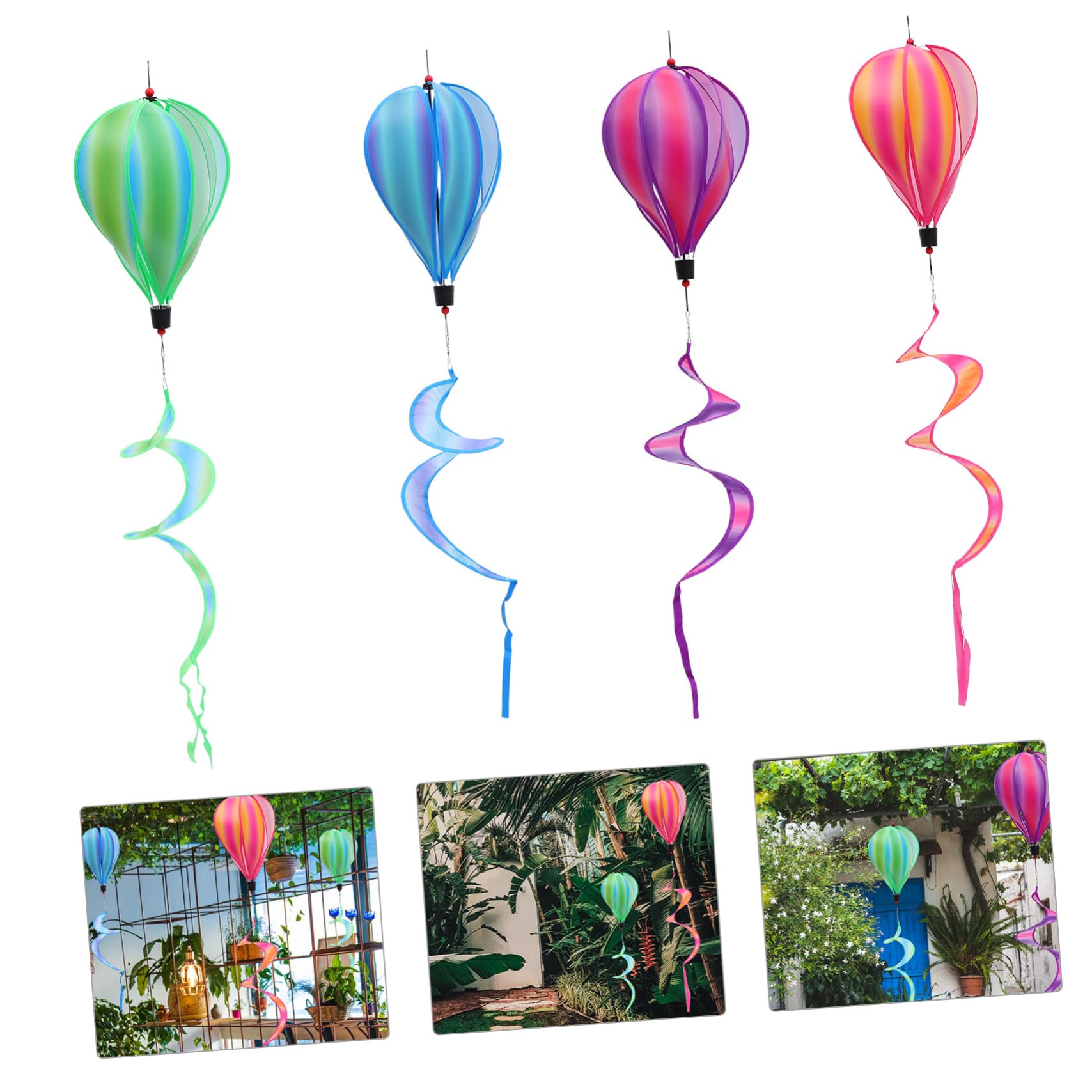 Generic Hot Air Balloon Wind Spinner Set 4pcs Colorful Decorative Outdoor Balloons Windmill for Parties Dec