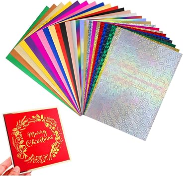 100pcs 25 Colors Toner Reactive Foil,7.9x11.4inch Foil Paper for Toner Foiling By Laser Printer and Laminator for Embossing Scrapbooking Crafts Cards Making DIY Album