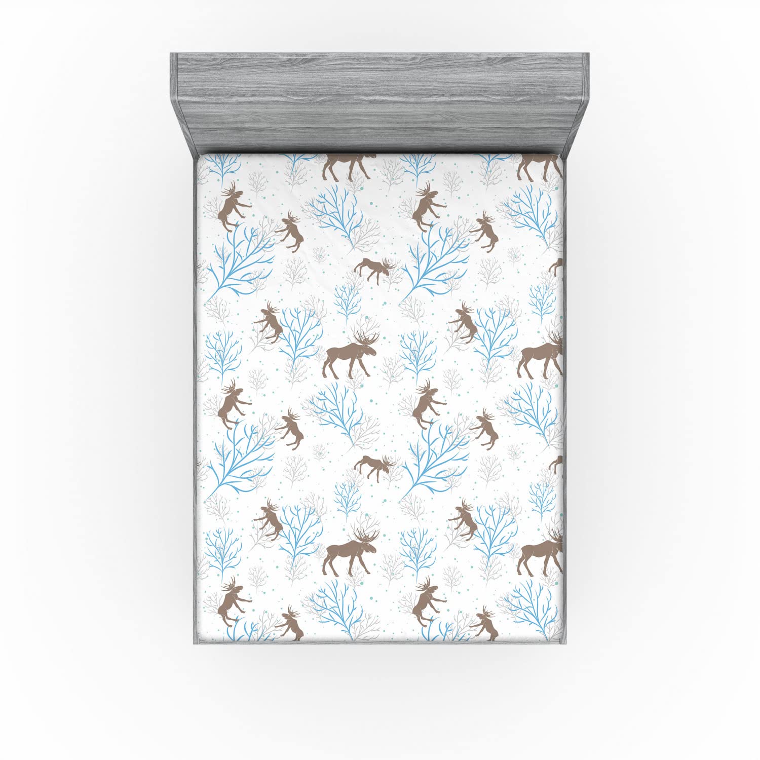 Ambesonne Christmas 2 Pack Fitted Sheet, Winter Retro Forest, Bed Cover All-Round Elastic Deep Pockets 2 Pieces, Package Contains 2 Full Size Fitted Sheets, Brown Blue