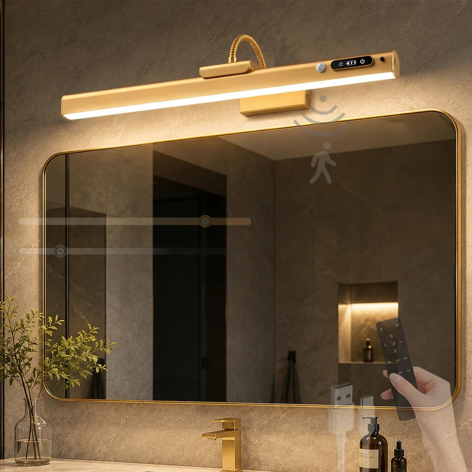 Lampada da Parete Ricaricabile Sensore Movimento Illuminazione per Immagini con Telecomando Dimmerabile Applique da Parete Magnetica Camera da Letto Soggiorno Corridoio (Nero)
