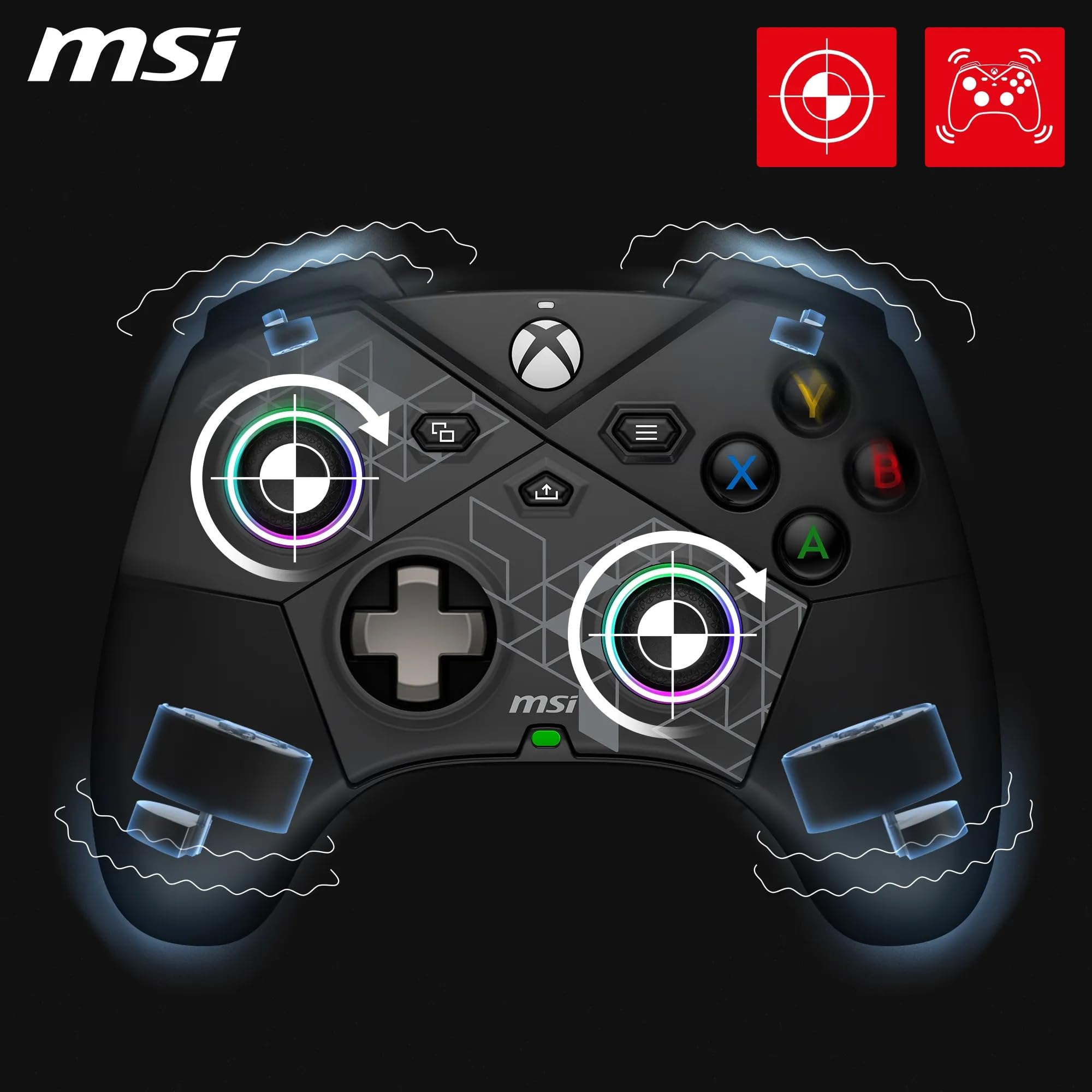 MSI FORCE PRO W - Mando Gaming Inalámbrico y Alámbrico, Compatible con Xbox Series/Xbox One/PC/Android, Control Analógico/Digital, Negro, RGB, Botones Programables, 275g