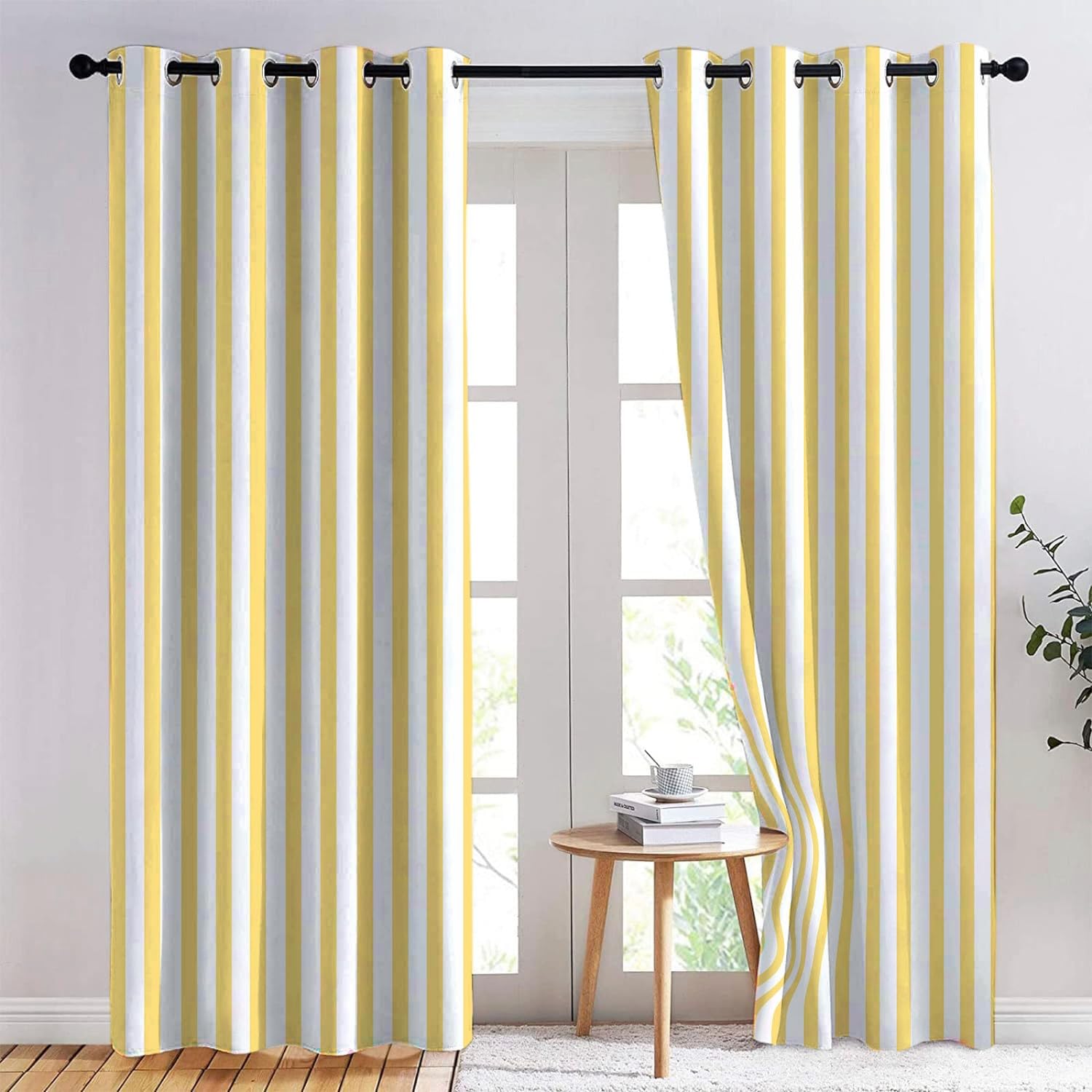 Générique Lot de 2 Rideau Occultant Rayures Jaunes L140 x H180 cm Rideau Thermique Isolant Anti Froid, Rideau Occultant avec Œillets - Rideau Fenetre pour Chambre Salon et Chambre Enfant