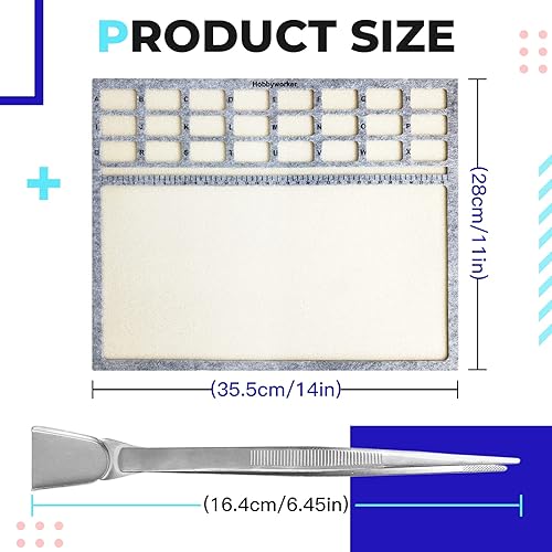 Miniatura 4 de hobbyworker Tapete para cuentas, suave, perfecto y estable, superficie flocada con escala de centímetro, juego de 3 piezas (L) y pinzas prácticas de