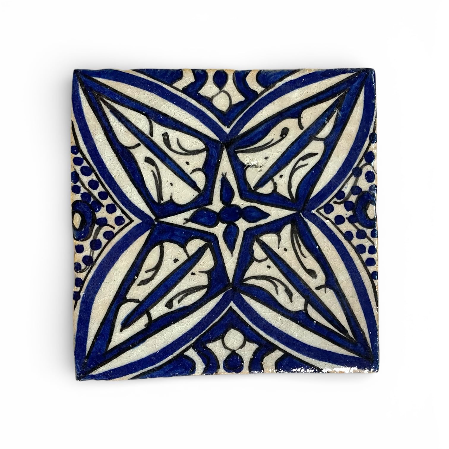 Azulejos marroquíes pintados a mano, cerámica artesanal de Fes, azul y blanco, 15 x 15 cm, juego de 4, estilo mediterráneo boho