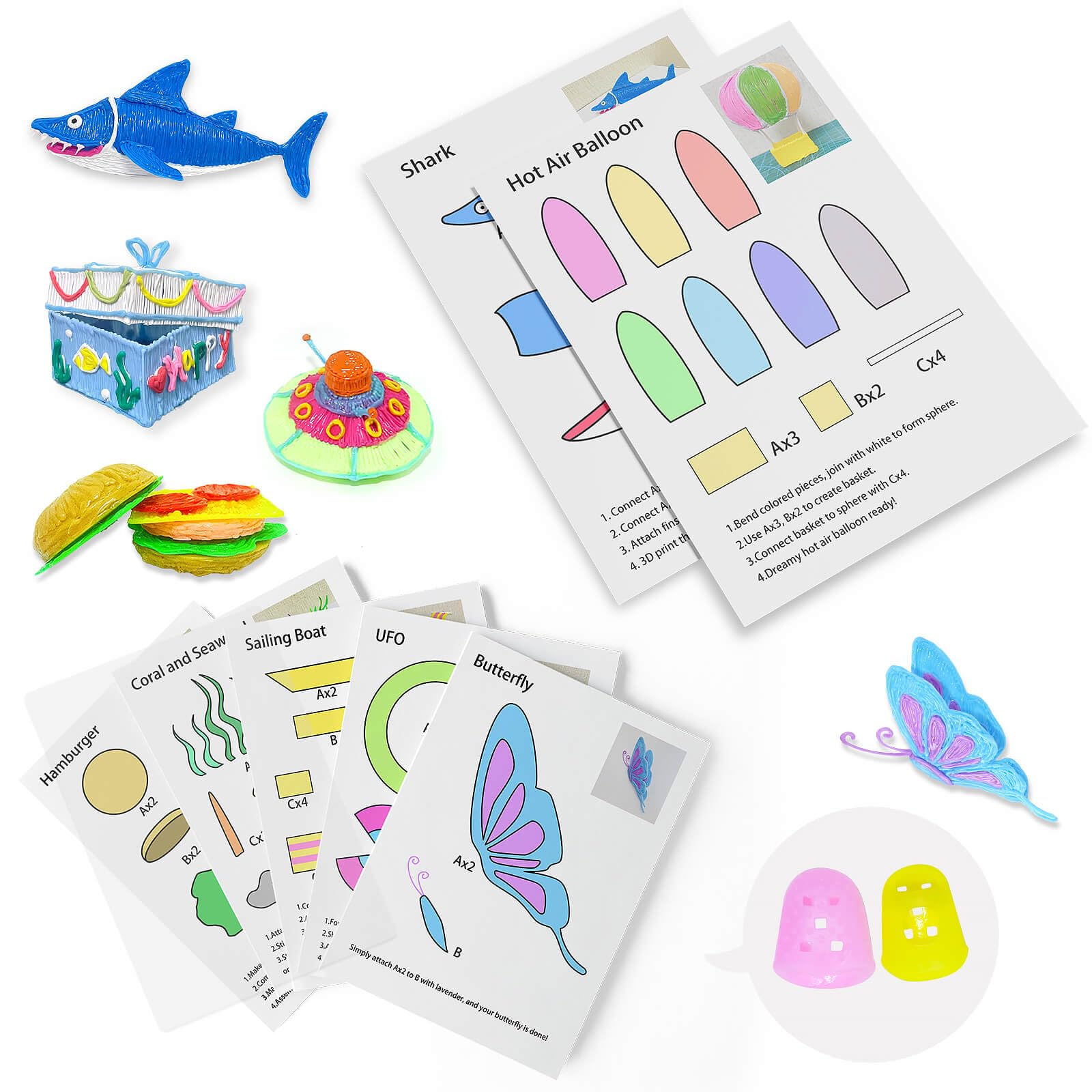 Dayker 3D Printing Pen Drawing Book, 40 Patterns Colorful Painting Graffiti Template, Thick Paper Stencils with A PVC Transparent Board for Birthday Christmas DIY Craft Gift
