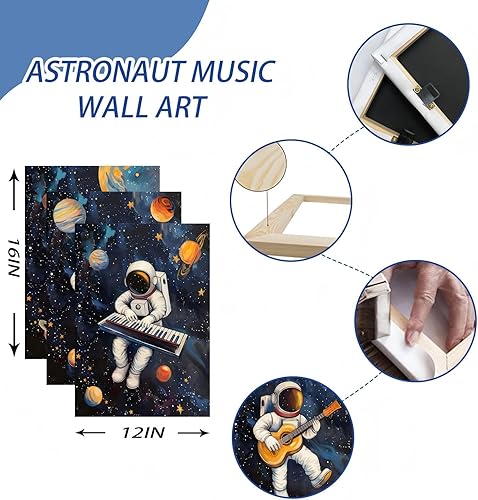 Miniatura 2 de 3 piezas de arte de pared de astronauta espacial musiic lienzo lindo astronauta músico decoración imágenes divertidas piano guitarra violín carteles