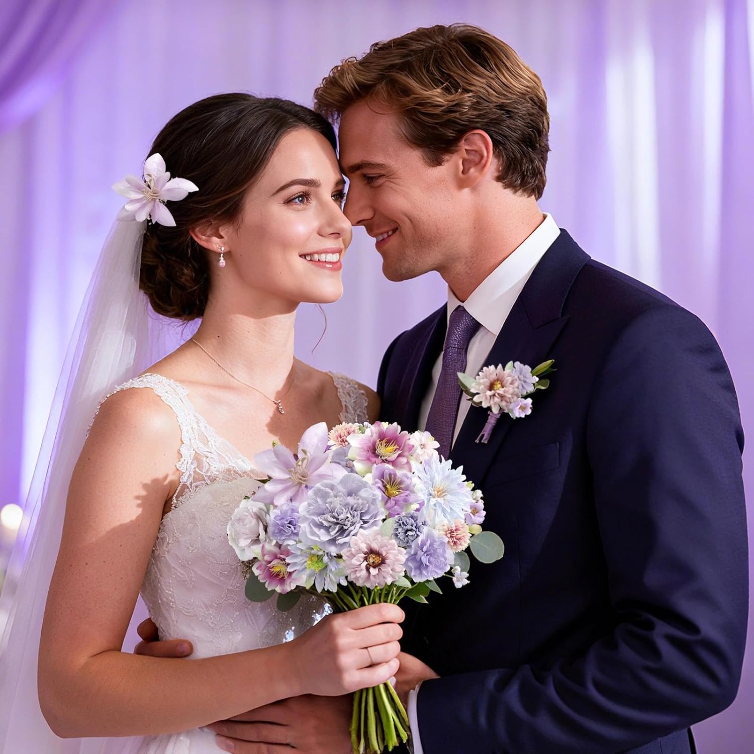 Artificial Flowers Heads Combo Purple Flowers Mix Silk Flowers Heads Bulk Faux Rose for Craft Garland Graduation Cap Wedding Bridal Baby Shower Home Party Decoration DIY Cake Decor - Image 5