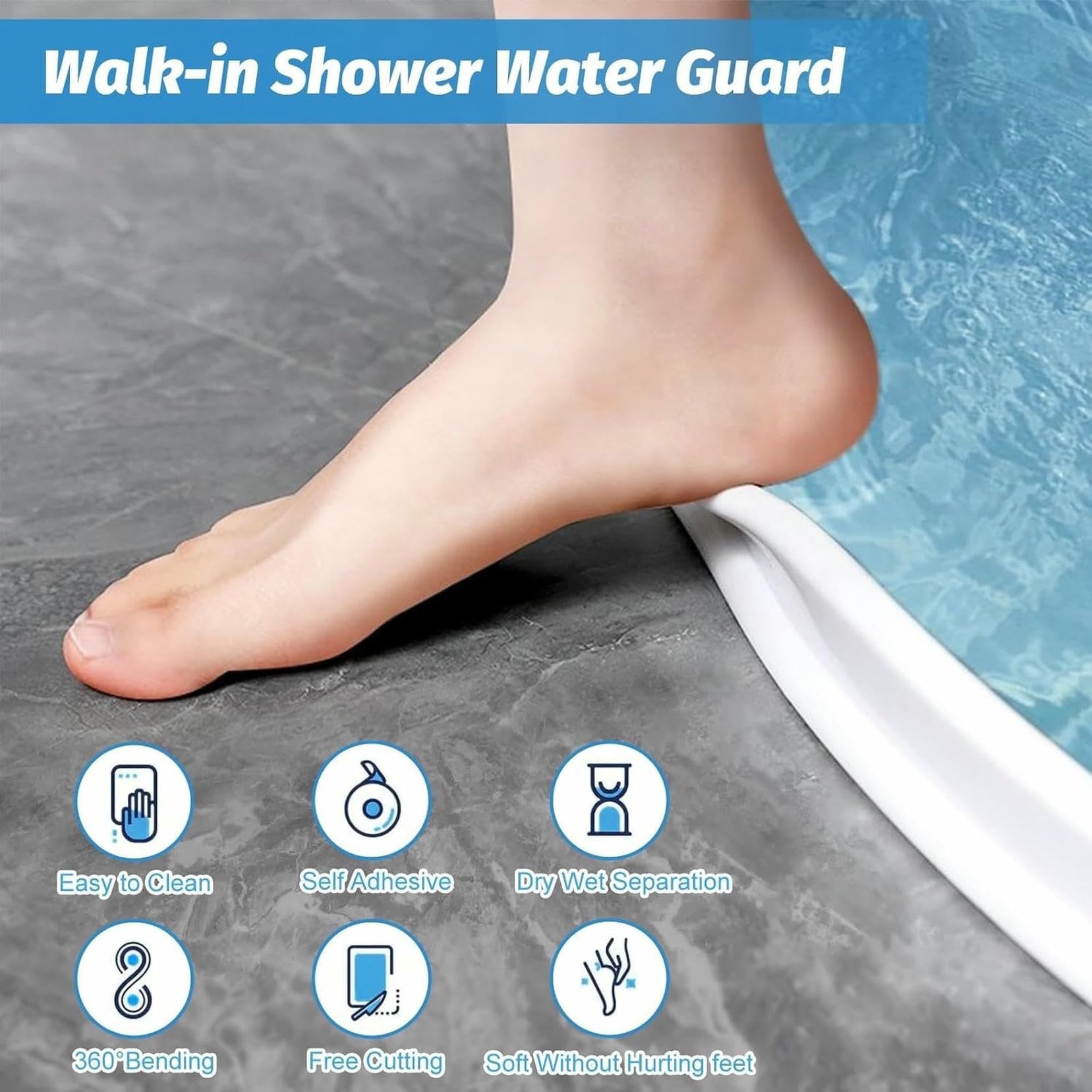 Diga per Doccia, paraspruzzi per Doccia da 78,8 Pollici e 5/6,5/10 cm di Altezza, Nuova diga per soglia Doccia Pieghevole, Tappo per separazione a Secco dell'Acqua ~/