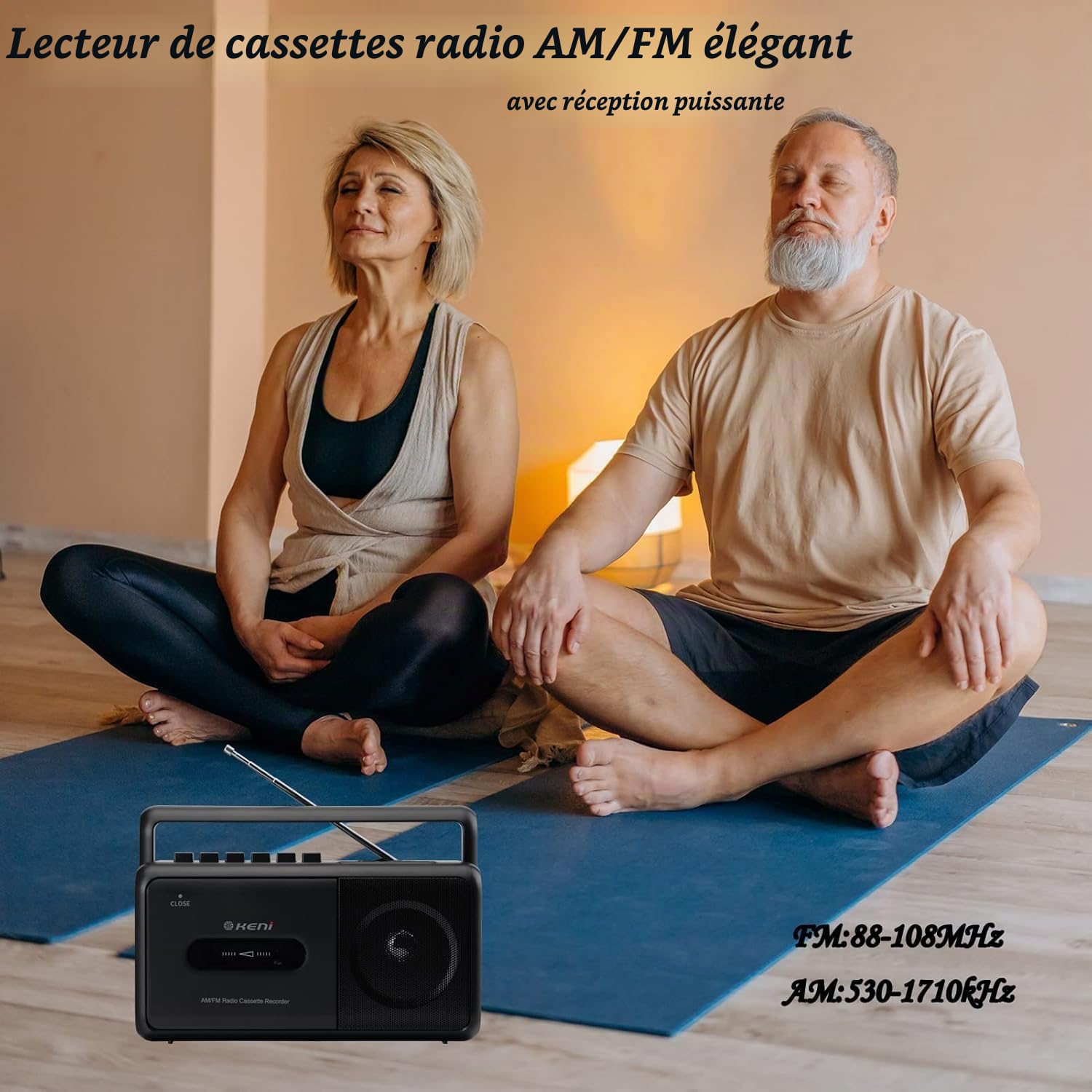 Lecteur cassette portable Boombox avec radio AM/FM stéréo, enregistreur cassette avec prise casque, alimenté par piles ou via prise secteur