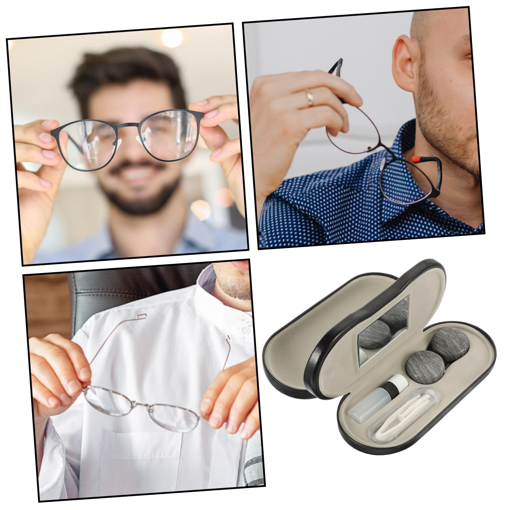 Boîte à Lunettes Protège Lentilles et Lunettes Multifonctionnelle en Cuir Pu Double Couche, Organiseur Portable des Rayures pour Usage Quotidien