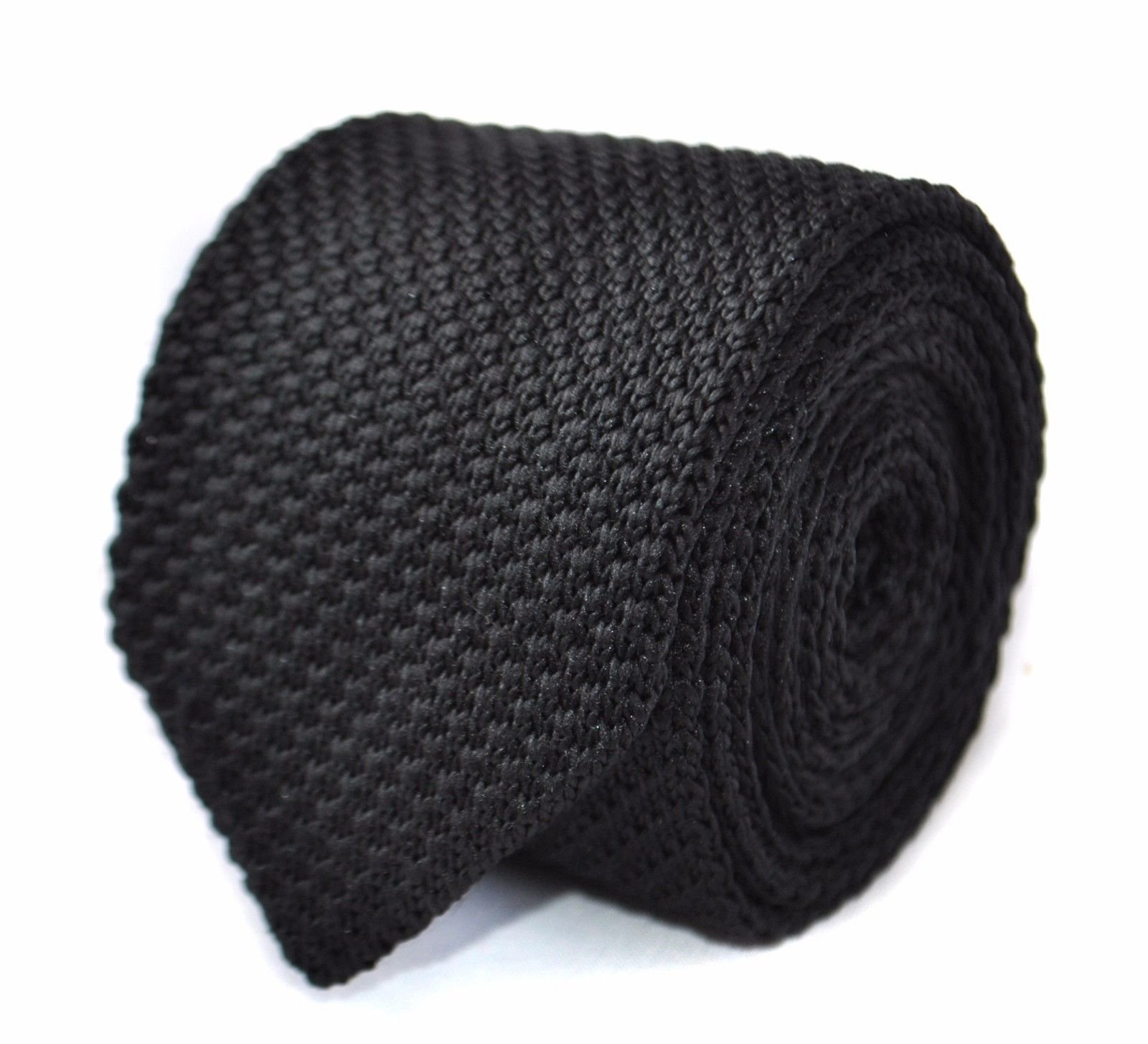 Frederick Thomas Handmade Mens Ties Black Tie Knitted Tie With Pointed End In Standard 8Cm Width