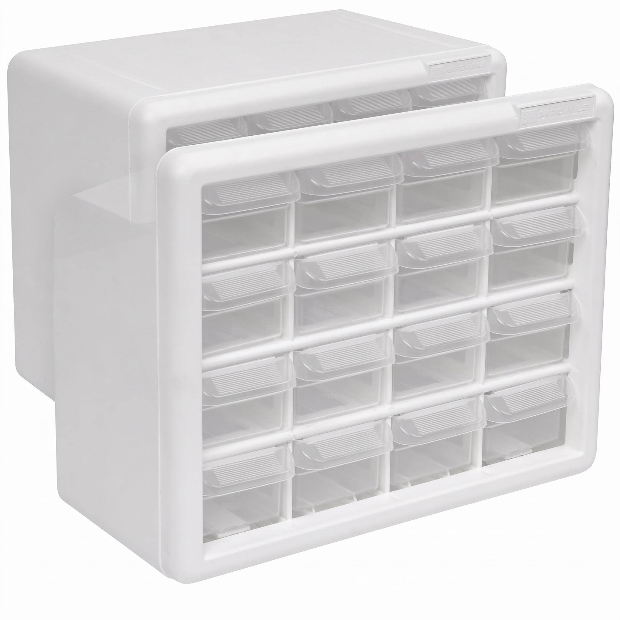Akro-Mils 16-Drawer Plastic Drawer Storage Cabinet for Garage Organization, Beads, Makeup Organizer, Building Bricks Storage, Teacher Toolbox, 10-1/2-Inch W x 6-1/2-Inch D x 8-1/2-Inch H, 10116 White