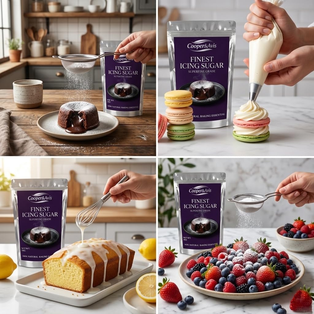 Cooper & Avis Finest Icing Sugar, 1kg, Superfine Grade, Pure Powdered Sugar for Baking, Frosting, Glazes & Confectionery 2