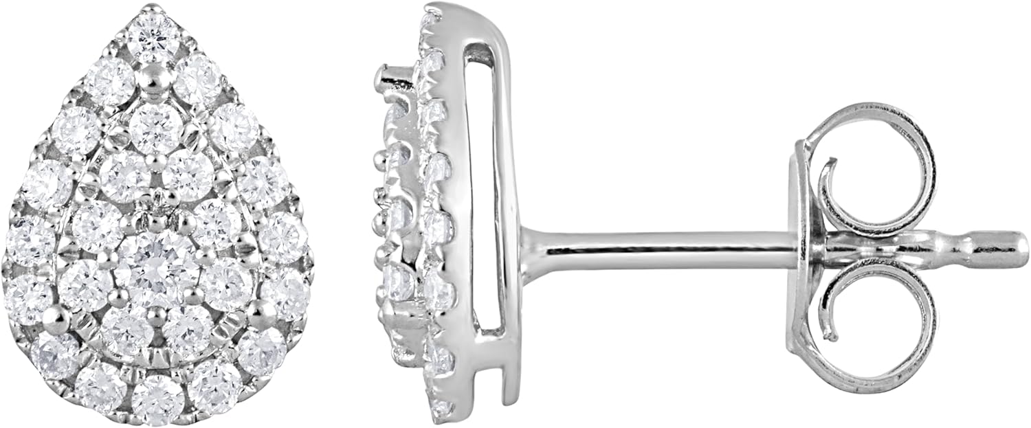 Belacqua Lab Grown Halo Diamond Stud Earrings in Sterling Silver, Round Cut, Cushion or Pear Shape, 1/3 Carat, H-I Color, SI3/I1 Clarity, Push Back, Dainty Jewelry for Women, Gift Box Included